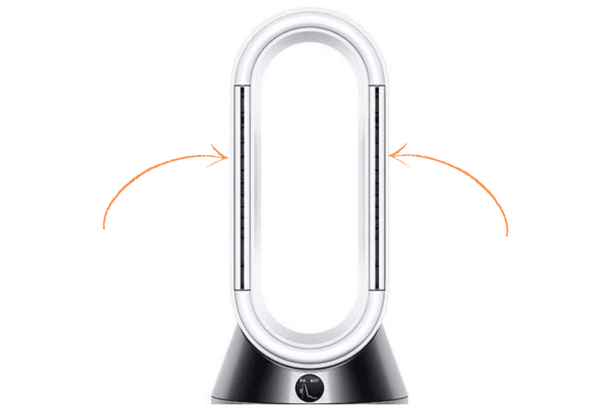 The two filter units of the Dyson Pure Humidify+Cool PH01 stand opposite each other on a table.
